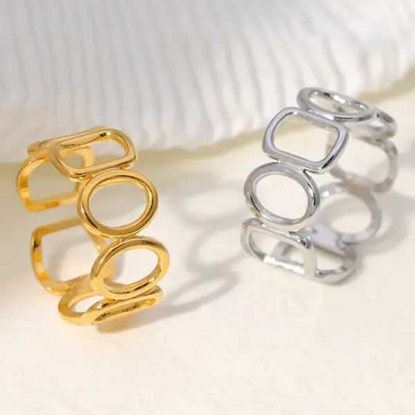 Wholesale PVD Coated Real Gold Plated Geometric Stainless Steel Simple Style Waterproof Non Tarnish Open Ring