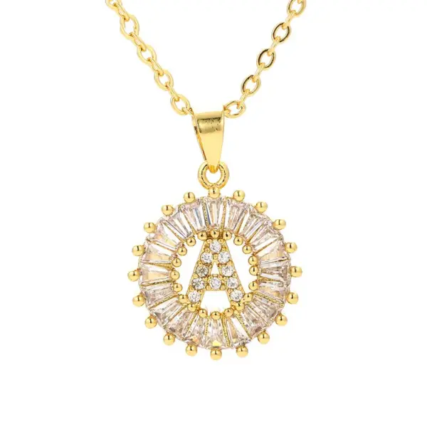 Wholesale Fashion 26 English Letter Round Copper Necklace