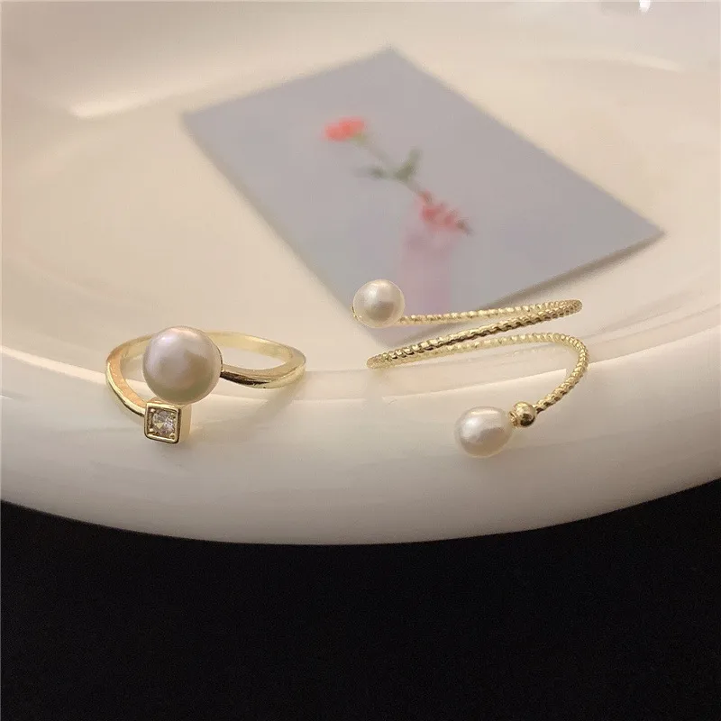 Wholesale Modern Style Geometric Freshwater Pearl Copper Inlay Freshwater Pearl Open Ring