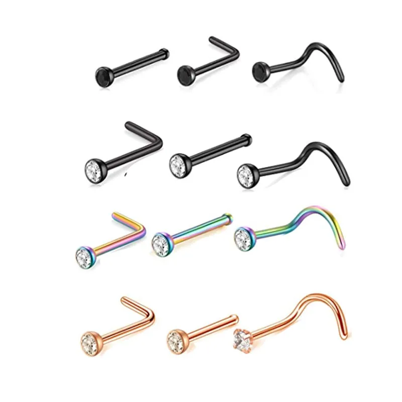 Wholesale Simple Style Geometric Stainless Steel Inlay Nose Studs 1 Piece Nose Pin