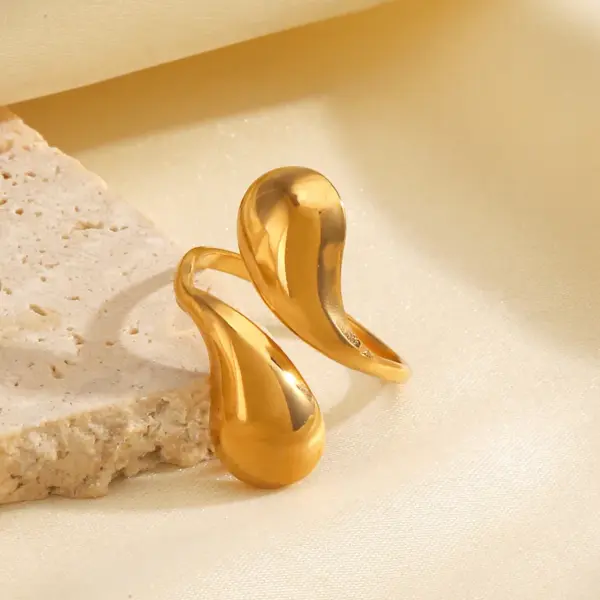 Wholesale Ion Plating (IP) 18K Gold Plated Water Droplets 304 Stainless Steel IG Style Waterproof Non Tarnish Open Rings