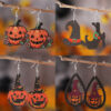 Wholesale Cross-Border New Halloween Gothic Style Ghost Face Pumpkin Witch Hat Witch Boots Pendant Earrings Wooden Double-Sided Earrings