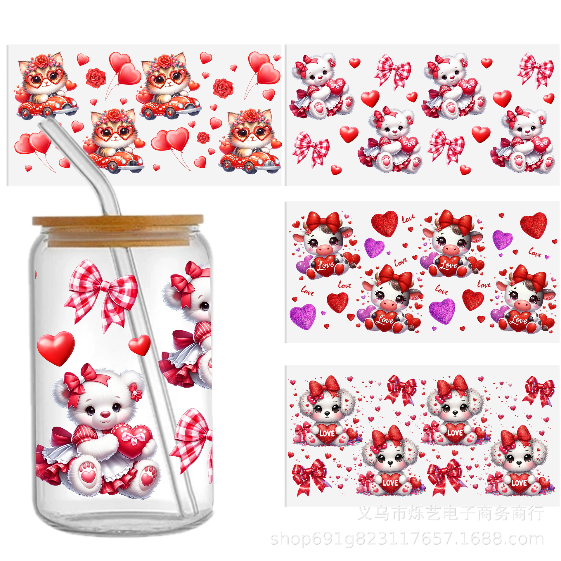Wholesale Dog Love Valentine's Day 16oz C UV DTF Wraps