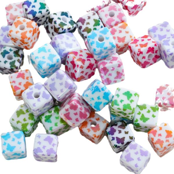 Wholesale 10pcs Acrylic Printing Butterfly UV Square Vertical Hole Beads