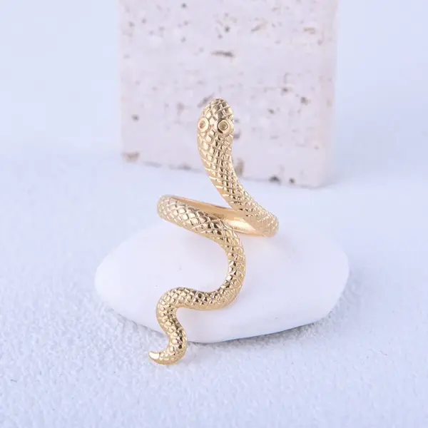 PVD Coated Real Gold Plated Snake Stainless Steel Exaggerated Waterproof Non Tarnish Rings