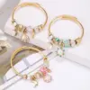 Wholesale Cartoon Style Geometric Stainless Steel Patchwork Artificial Gemstones Bangle 1 Piece