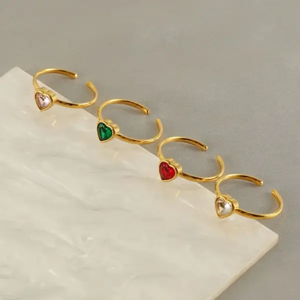 Ion Plating (IP) 18K Gold Plated Square Heart Shape Flower 304 Stainless Steel Casual Cute Waterproof Non Tarnish Open Ring