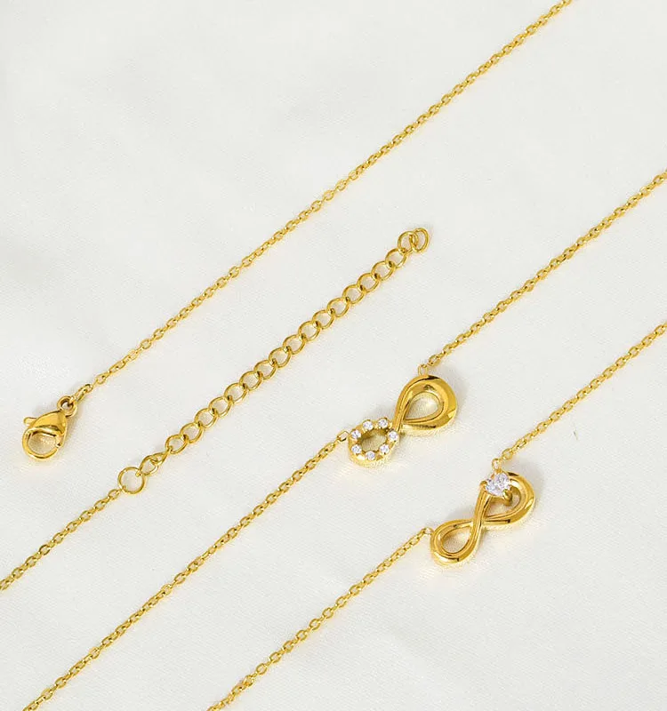 Wholesale Jewelry Simple Style Infinity Titanium Steel Zircon Inlay Pendant Necklace