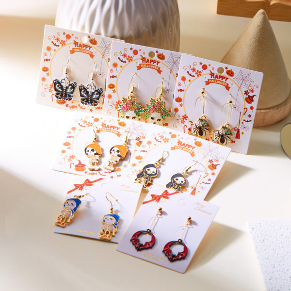 Wholesale Europe and the United States cross-border new Halloween earrings fashion creative Halloween painting oil flowers skull ear hook earrings