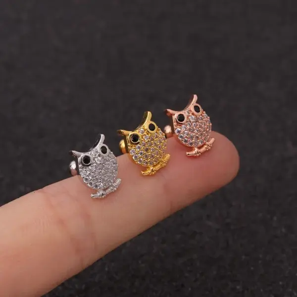 316L Stainless Steel Copper Zircon Ear Cartilage Rings & Studs Cartoon Character Waterproof Non Tarnish Surgical Steel Women'S