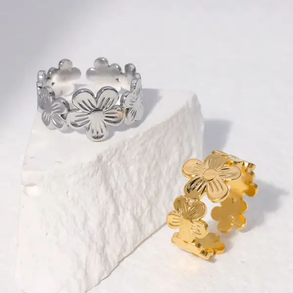 Wholesale Jewelry Sweet Flower 304 Stainless Steel 18K Gold Plated Plating Stainless Steel Rings