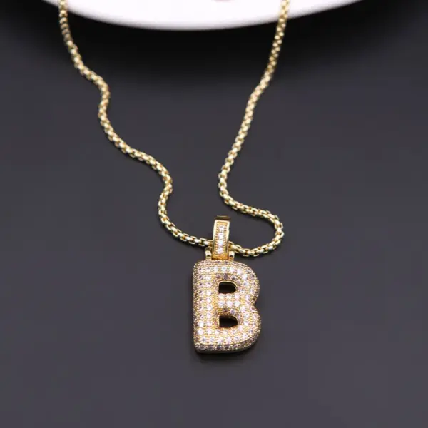 Wholesale Copper Simple Style Shiny Plating Hollow Out Inlay Letter Zircon Pendant Necklace