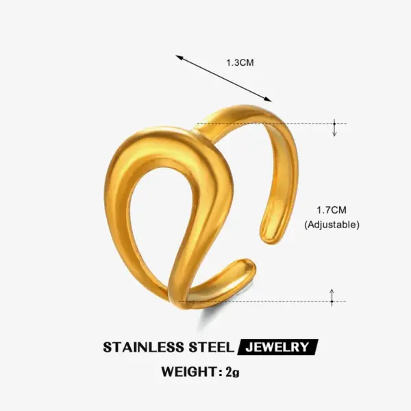 Wholesale Ion Plating (IP) 18K Gold Plated Water Droplets Lines 304 Stainless Steel Simple Style Waterproof Non Tarnish Open Rings