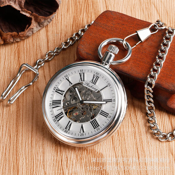 Wholesale Silver shell black Roman word automatic mechanical pocket watch men's and women's Gift watch retro mechanical watch a generation of hair