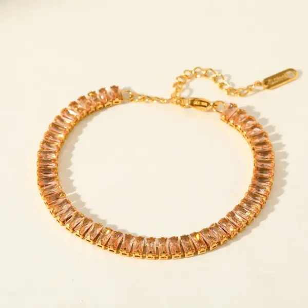 Wholesale Luxurious Stainless Steel 18K Gold Plated Zirconia Embedded Rectangle Full Diamond Bracelet Elegant Romantic Female Style