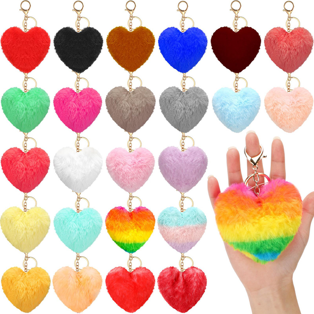 Wholesale cross-border love fur ball pendant peach heart plush ball pendant diy cole heart-shaped keychain plush toy