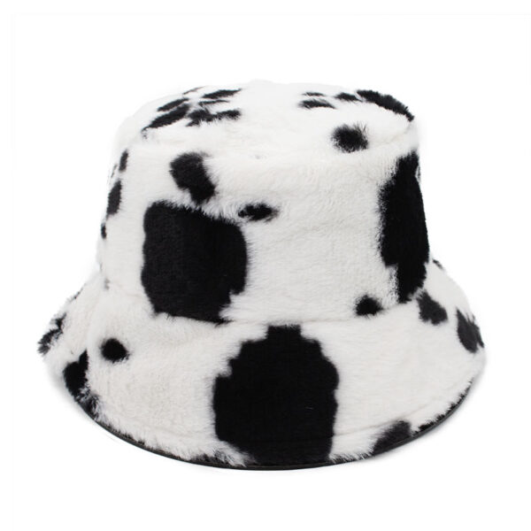 Wholesale Cross-border bucket milk cow pattern plush vintage fisherman hat autumn and winter thickened warm hat Korean style women's all-match basin hat