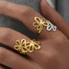 Wholesale Ion Plating (IP) Real Gold Plated 18K Gold Flower 304 Stainless Steel IG Style Casual Simple Style Waterproof Non Tarnish Open Rings