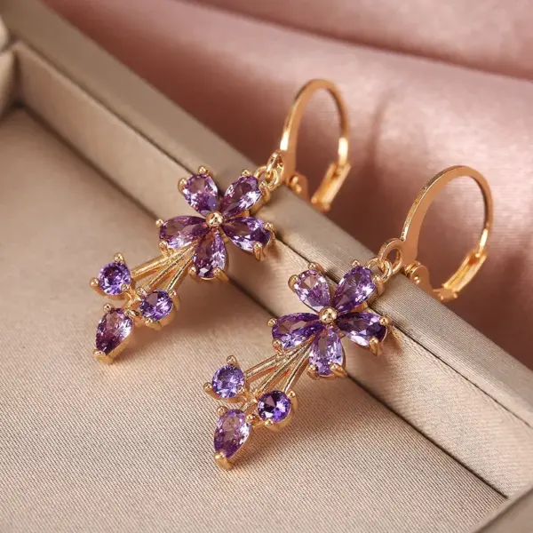 Wholesale 1 Pair Sweet Flower Copper Inlay Artificial Gemstones Earrings