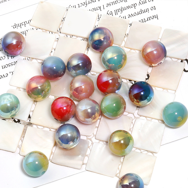 Wholesale 16mm UV-coated gradient cat's eye beads, acrylic straight hole round beads, DIY mobile phone chain jewelry aessories, loose beads wholesale.