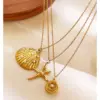 304 Stainless Steel Starfish Conch Shell PVD Coated Imitation Pearl Real Gold Plated Marine Style Waterproof Non Tarnish Surgical Steel Cross Chain Box Chain Lobster Trigger Clasp Closure Gold Pendant Necklace