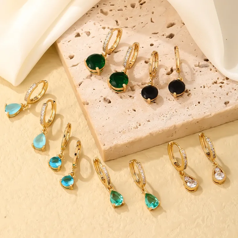 Wholesale 1 Pair Casual Sweet Simple Style Round Water Droplets Plating Inlay 304 Stainless Steel Copper Zircon Gold Plated Drop Earrings