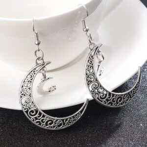Wholesale European and American new earrings retro alloy hollow moon crescent earrings trend double Crescent earrings