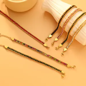 Wholesale Simple Style Classic Style Color Block 304 Stainless Steel 18K Gold Plated Zircon Bracelets In Bulk