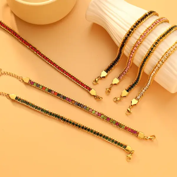 Wholesale Simple Style Classic Style Color Block 304 Stainless Steel 18K Gold Plated Zircon Bracelets In Bulk