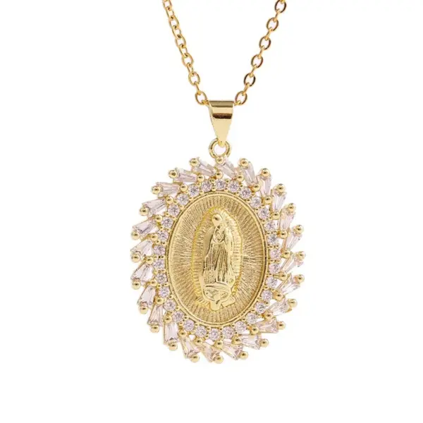 Wholesale Virgin Mary Pendant Copper Inlaid Zirconium Necklace Wholesale Nihaojewelry