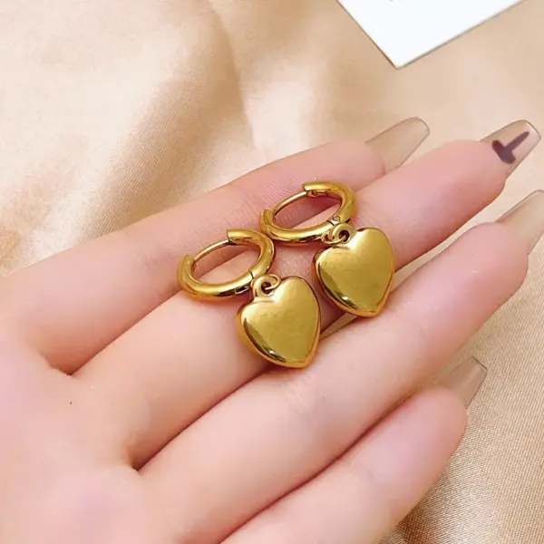 Wholesale 1 Pair Hip-Hop Vintage Style Heart Shape Polishing Plating 304 Stainless Steel Gold Plated Silver Plated Drop Earrings