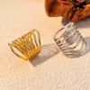 Wholesale PVD Coated Real Gold Plated 18K Gold Stripe 304 Stainless Steel Casual Retro Waterproof Non Tarnish Open Rings