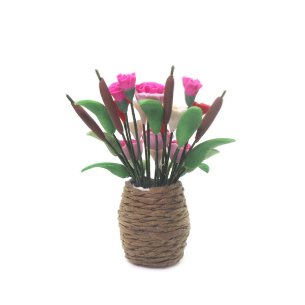 Wholesale 1:12 dollhouse dollhouse simulation mini clay flower plant Creative Flower Vine pot pink carnation model