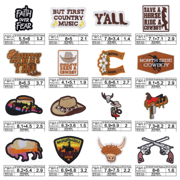 Wholesale Original Cartoon Cloth Stickers Western Cowboy Hat Party Cross-border Patch Computer Embroidered Stalk in stock Wholesale Embroidered Cloth Stickers