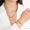 304 Stainless Steel Heart Shape PVD Coated 18K Real Gold Plated Casual Vacation Waterproof Non Tarnish Plating Bracelets Necklace