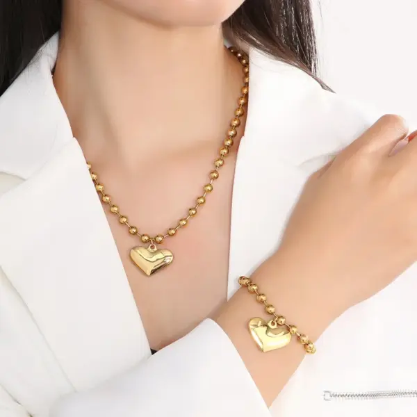 304 Stainless Steel Heart Shape PVD Coated 18K Real Gold Plated Casual Vacation Waterproof Non Tarnish Plating Bracelets Necklace
