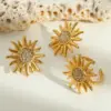 Wholesale PVD Coated Real Gold Plated 18K Gold Sun 304 Stainless Steel Cute Luxurious Romantic Waterproof Non Tarnish Rings Ear Studs