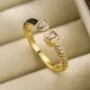 Wholesale Simple Style Square Water Droplets Heart Shape Copper Enamel Plating Inlay Zircon 18k Gold Plated Open Ring