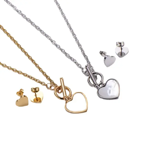 Wholesale PVD Coated 18K Gold Plated Heart 304 Stainless Steel Fashion Waterproof Non Tarnish 304 Stainless Steel Earrings Necklace