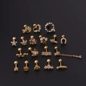 Copper Artificial Gemstones Ear Cartilage Rings & Studs Geometric Waterproof Non Tarnish Surgical Steel