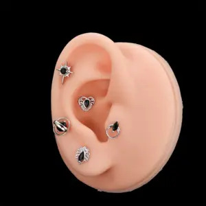 Wholesale 1 Piece Ear Cartilage Rings & Studs Fashion Solid Color 316L Stainless Steel Copper Plating Inlay Zircon