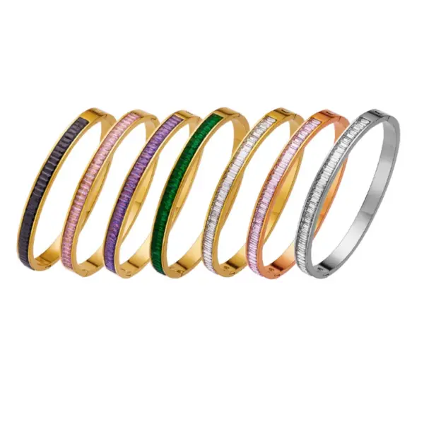 Wholesale Real Gold Plated Square 304 Stainless Steel French Style Waterproof Non Tarnish Bangle