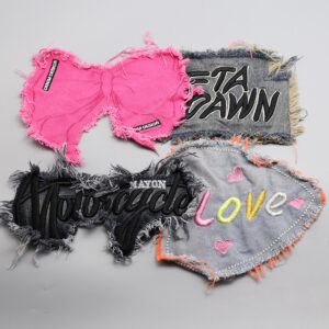 Wholesale Denim Tassel Edge Letter Cloth Sticker Patch Embroidery Cloth Sticker Clothing Bag Hand-stitched Decorative Cloth Sticker DIY Accessories