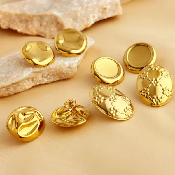 Wholesale PVD Coated Real Gold Plated 18K Gold Geometric 304 Stainless Steel Elegant Luxurious Simple Style Waterproof Non Tarnish Ear Studs