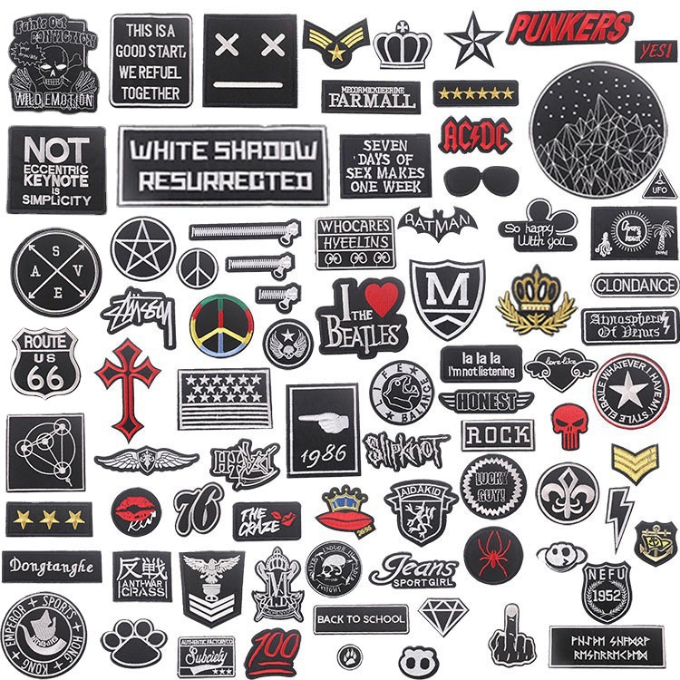 Wholesale Washable and Iron-Free Black Self-Adhesive Embroidered Badge Cloth Patch down et Patch to Modify Holes (1)