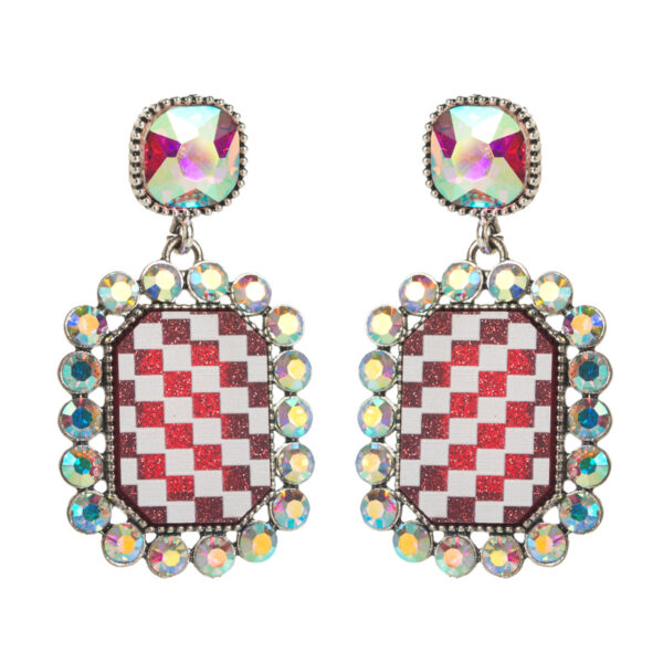Wholesale Diamond-encrusted checkered earrings, women's alloy square stud earrings