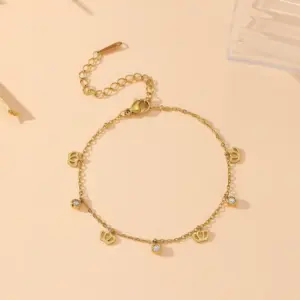 Q209 Crown with Diamond 316 Stainless Steel Anklet: 21 5cm
