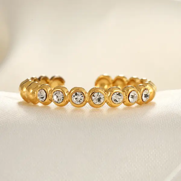 Wholesale Jewelry Modern Style Classic Style Geometric Leaf Heart Shape 304 Stainless Steel Zircon 18K Gold Plated Plating Open Rings