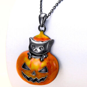 Pumpkin black cat necklace