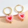 Wholesale 1 Pair Casual Cute Sweet Heart Shape Enamel Plating 304 Stainless Steel 18K Gold Plated Charm Sleeper Hoop Earrings